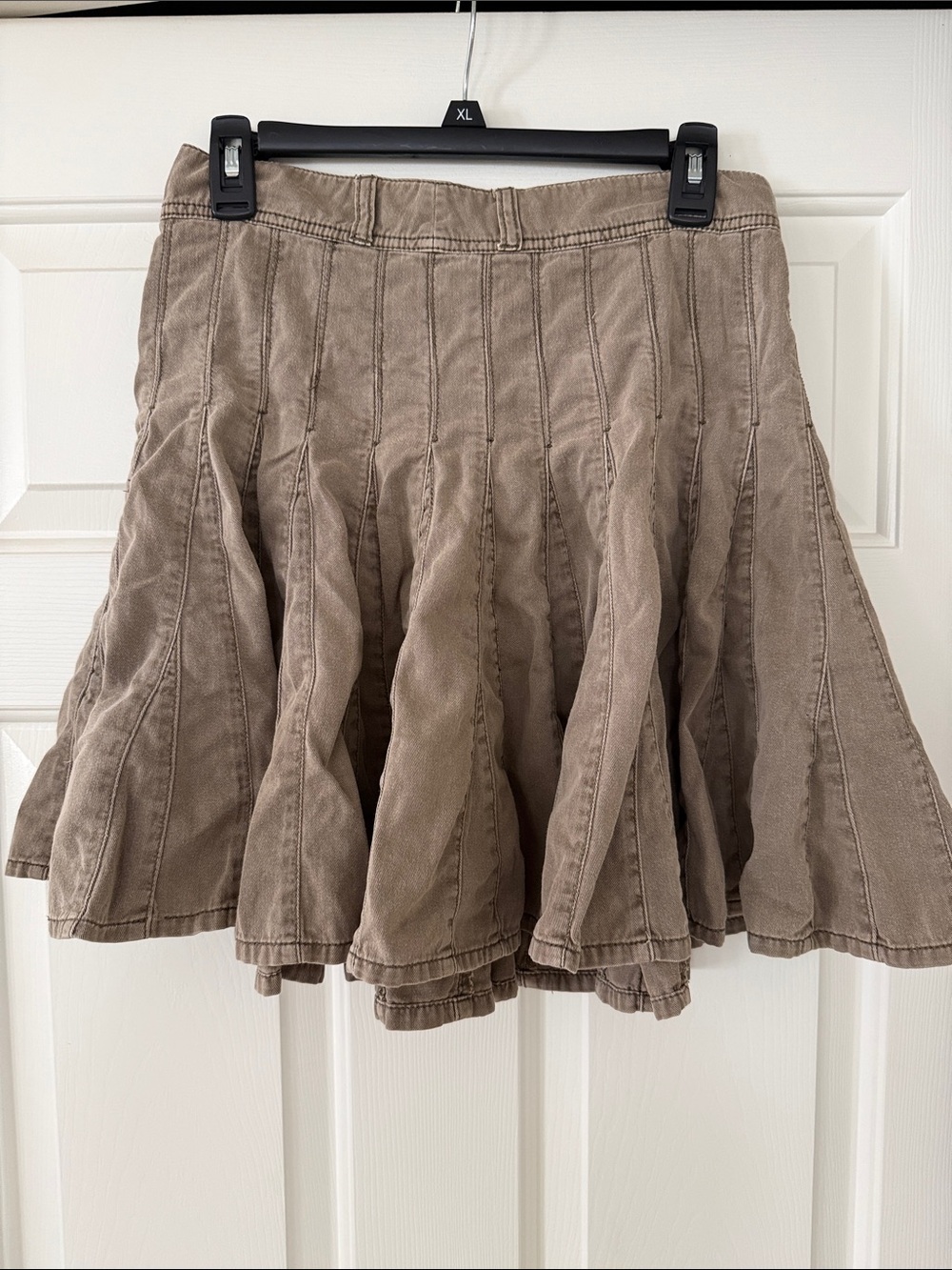 Flared 100% Cotton Pleasted Mini Skirt in Taupe